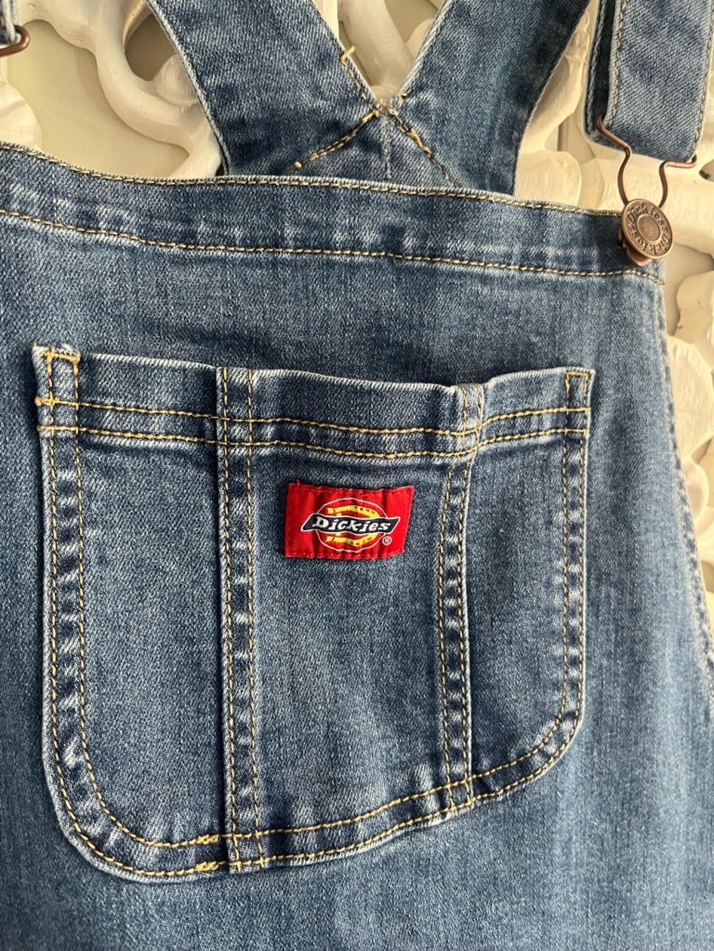 Dickies Denim Short Overalls Dark Wash Shortalls Women’s Medium - Picture 3 of 6